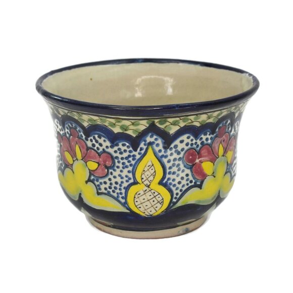 Vintage Mexican Pottery Cachepot Talavera San Pablo Del Monte Tlaxcala Mexico - Picture 2 of 9